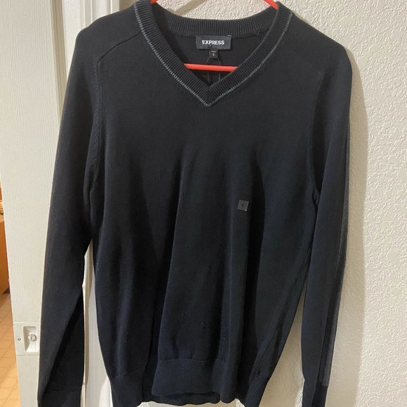Express Long Sleeve V-Neck Black & Grey Sweater - Picture 1 of 4